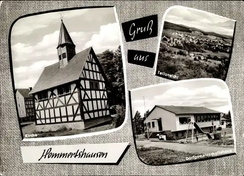 Ak Hommertshausen Dautphetal Hessen, Kirche, Teilansicht, Dorfgemeinschaftshaus