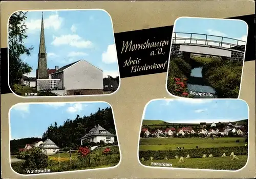 Ak Mornshausen Dautphetal Hessen, Kirche, Waldpartie, Bachpartie, Panorama