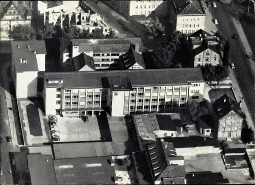 Ak Nürnberg in Mittelfranken, Marienplatz, Druckhaus, Fliegeraufnahme