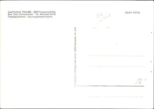 Ak Frauenzell Altusried im Allgäu, Gesamtansicht, Gasthaus Traube