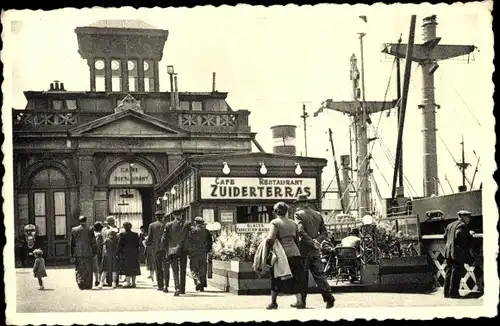 Ak Antwerpen Anvers Flandern, Café Restaurant Zuiderterras, Passanten