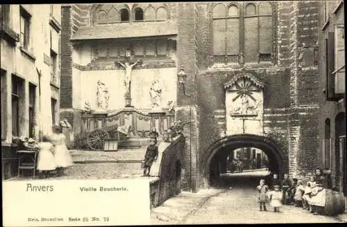 Ak Anvers Antwerpen Flandern, Vieille Boucherie, Kinder, Heiligenstatuen