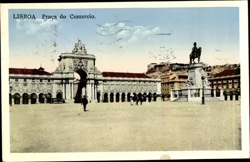 Ak Lisboa Lissabon Portugal, Praca do Comercio, Platz, Denkmal, Torbogen