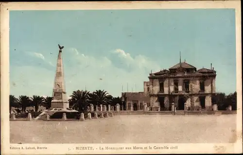 Ak Bizerte Tunesien, Le Monument aux Morts et le Controle civil, Denkmal