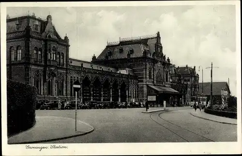 Ak Groningen Niederlande, Station, Außenansicht