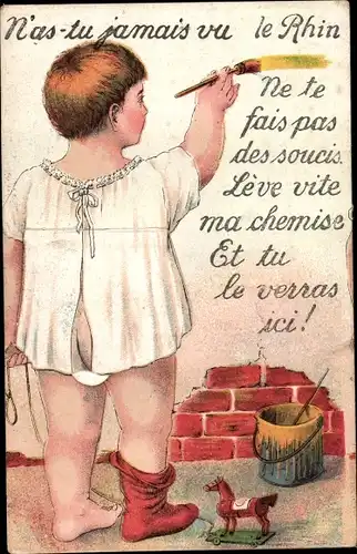 Leporello Ak Rhein, Le Rhin, Kind im Nachthemd schreibt an eine Wand