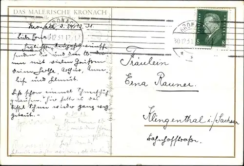 Künstler Ak Lüttgens, Gustav, Kronach im Frankenwald Bayern, Kalte Ecke