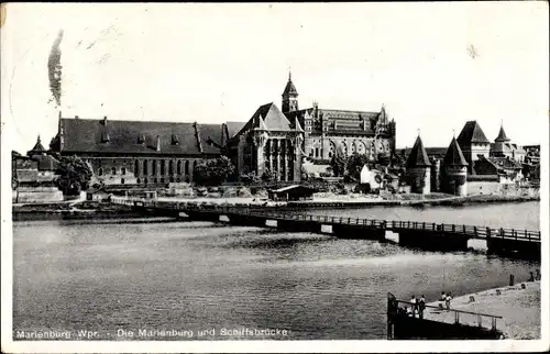 Ak Malbork Marienburg Westpreußen, Marienburg u. Schiffsbrücke