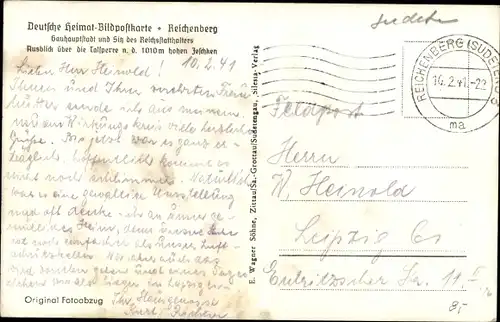 Ak Ještěd Jeschken Region Reichenberg, Ort von der Talsperre aus gesehen