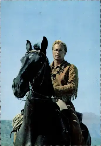 Ak Filmszene aus Der Schatz im Silbersee, Schauspieler Lex Barker, Pferd, Portrait