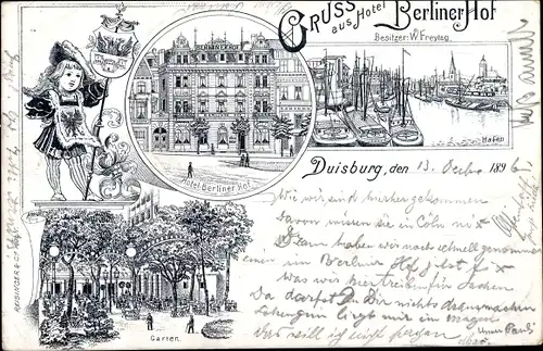 Litho Duisburg im Ruhrgebiet, Hotel Berliner Hof, Hafen, Garten