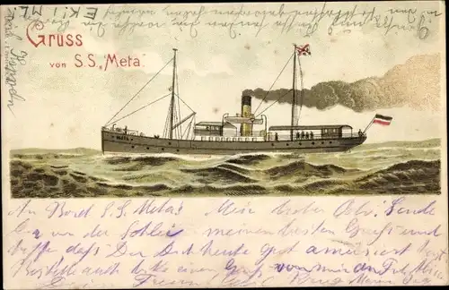 Litho Dampfer S. S. Meta auf der Ostsee