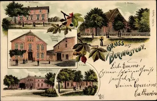 Litho Beringstedt in Holstein, Schümann's Gasthof, Bahnhofshotel, P. Evers, H. Wichmann