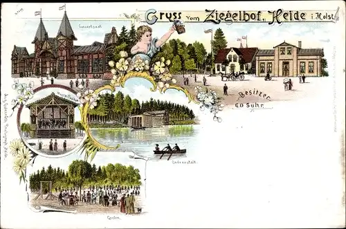 Litho Heide in Holstein, Ziegelhof, Konzertsaal, Garten, Badeanstalt