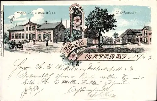 Litho Osterby in Schleswig Holstein, Handlung von Wilh. Wiese, Dorfstraße