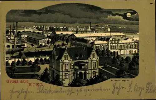 Mondschein Litho Kiel in Schleswig Holstein, Kaiserliche Werft