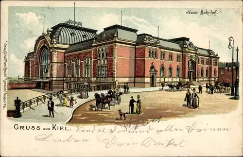 Litho Kiel Schleswig Holstein, Neuer Bahnhof, Straßenansicht