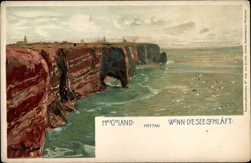 Künstler Litho Bartels, Hans, Helgoland in Schleswig Holstein, Mittag, Wenn die See schläft, Küste