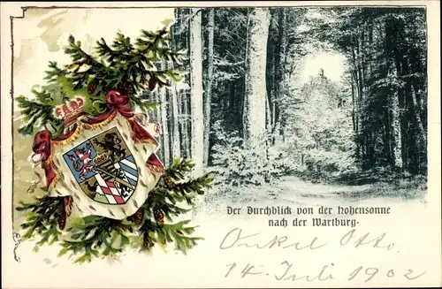 Wappen Ak Eisenach in Thüringen, Blick auf die Wartburg von Osten