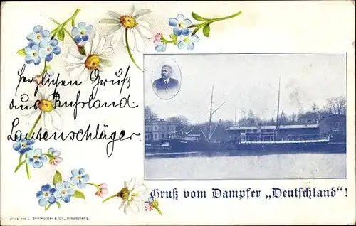 Ak Dampfer Deutschland, Vergissmeinnicht, Margeriten