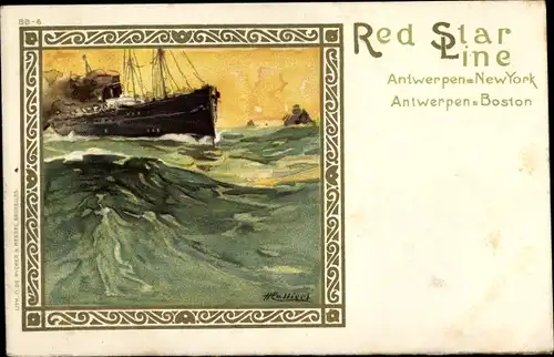 Künstler Ak Dampfer, Dampfschiff, Red Star Line, Antwerpen-New York, Antwerpen-Boston