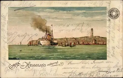 Litho Nordseeinsel Helgoland, Dampfer Cobra, HAPAG