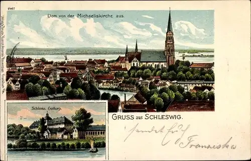 Litho Schleswig an der Schlei, Schloss Gottorp, Dom von der Michaeliskirche aus