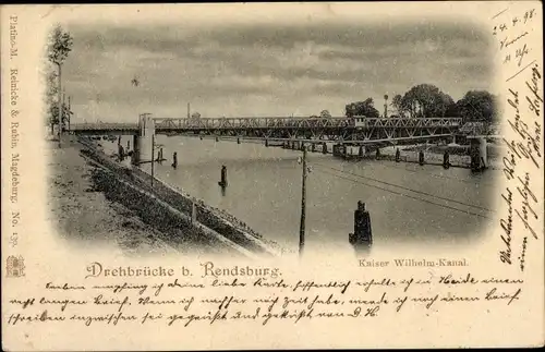 Ak Rendsburg in Schleswig Holstein, Kaiser Wilhelm Kanal, Drehbrücke