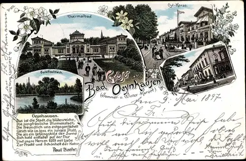 Litho Bad Oeynhausen in Westfalen, Goldfischteich, Thermalbad, Ost-Korso, Gedicht