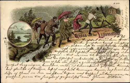 Litho Gruß von der Landpartie, Sturm, Gewitter, Regnerisches Wetter