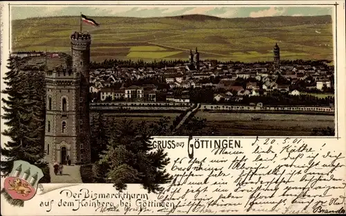 Litho Göttingen in Niedersachsen, Der Bismarckturm auf dem Hainberg, Wappen