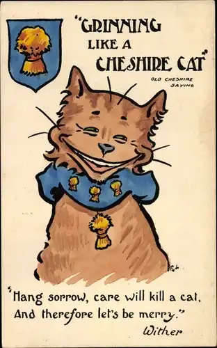 Ak Cheshire England, Grinning like a Cheshire Cat, grinsende Katze