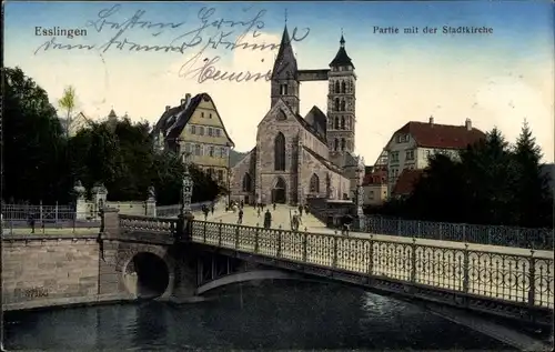 Ak Esslingen am Neckar, Partie mit der Stadtkirche