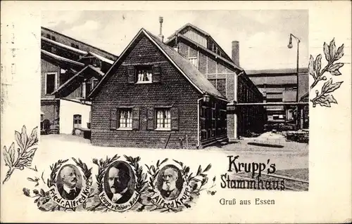Ak Essen im Ruhrgebiet, Krupp's Stammhaus, Friedrich Alfred Krupp, Alfred Krupp