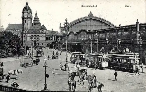 Ak Köln am Rhein, Partie am Hauptbahnhof, Straßenbahnen