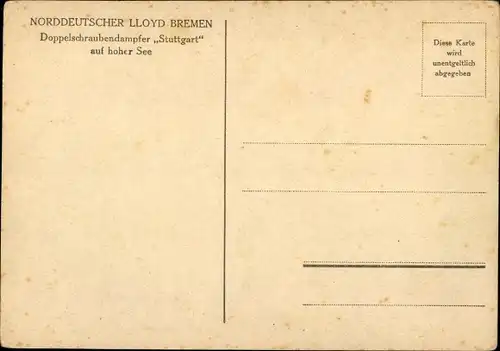 Ak Dampfer Stuttgart, Norddeutscher Lloyd Bremen