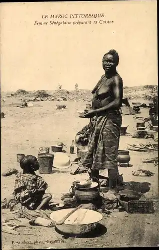 Ak Le Maroc Pittoresque, Femme Senegalaise preparant sa Cuisine