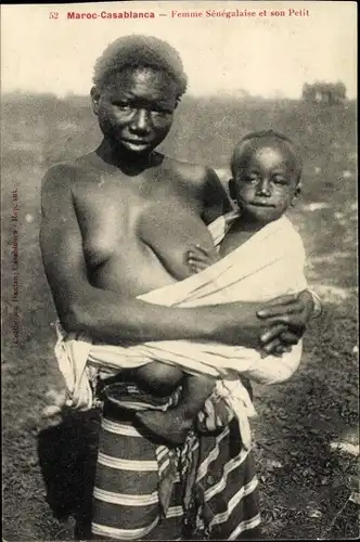 Ak Maroc-Casablanca, Femme Senegalaise et son Petit