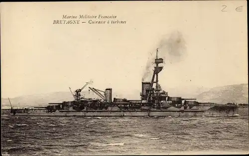 Ak Französisches Kriegsschiff, Bretagne, Cuirasse a turbines