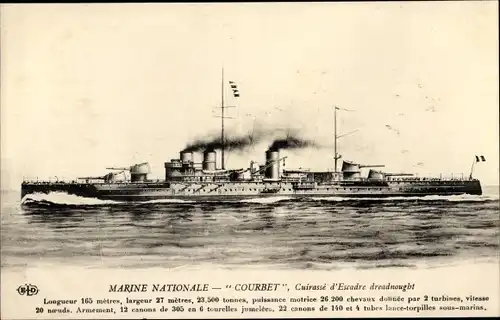 Ak Französisches Kriegsschiff, Courbet, Cuirasse d'Escadre