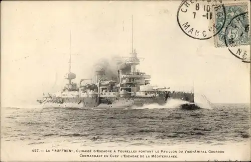 Ak Französisches Kriegsschiff, Suffren, Cuirasse d'Escadre a Tourelles