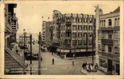Ak La Panne Westflandern, Avenue de la Mer, Straßenbahnschienen, Kreuzung