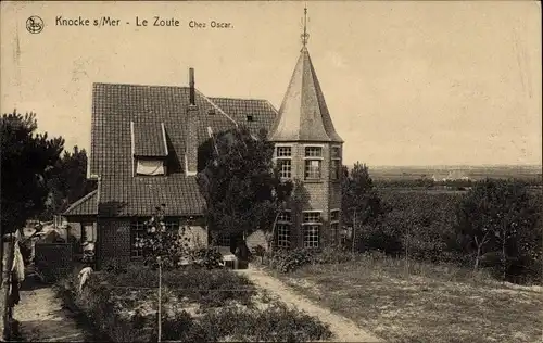 Ak Le Zoute Knokke Knocke sur Mer Westflandern, Chez Oscar, Gebäude mit Turm