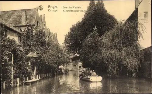 Ak Bruges Brügge Flandern Westflandern, Quai de  Pottiers, Boot