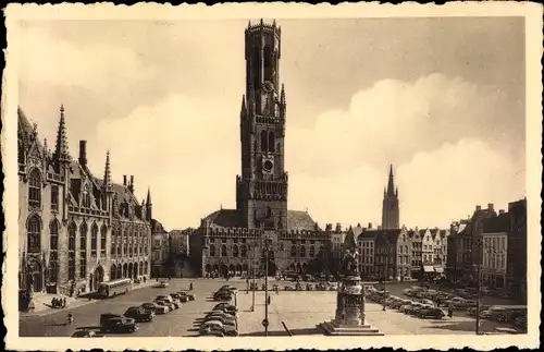 Ak Bruges Brügge Flandern Westflandern, Großer Marktplatz, Statue