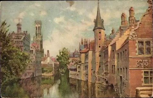 Künstler Ak Bruges Westflandern, Quai du Rosairie, Fluss