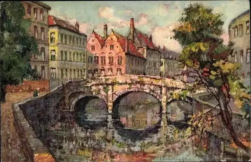 Künstler Ak Bruges Brügge Flandern Westflandern, Le Pont des Augustins, Brücke