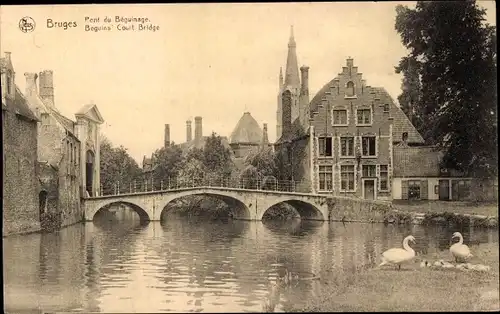 Ak Bruges Brügge Flandern Westflandern, Pont du Beguinage, Brücke, Schwäne