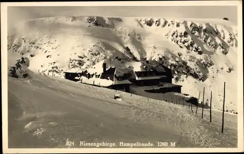 Ak Karpacz Krummhübel Riesengebirge Schlesien, Hampelbaude, Schronisko Strzecha Akademicka, Winter