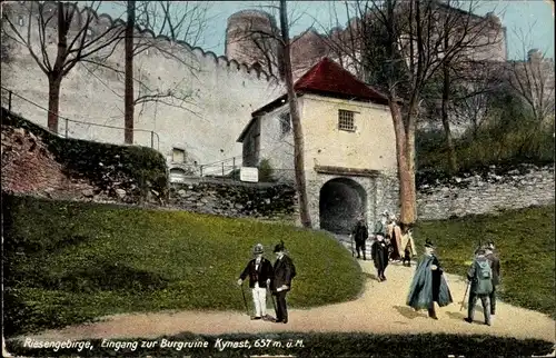 Ak Sobieszów Hermsdorf Kynast Riesengebirge Schlesien, Eingang zur Burgruine Kynast